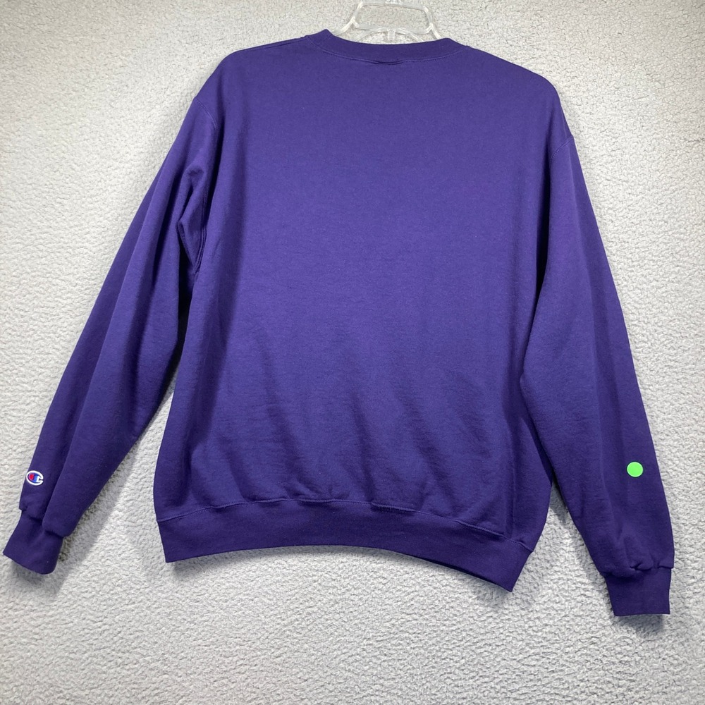 Emerson College Lions Sweatshirt Women XL Purple Pullover Champion Sweater FLAW - Picture 10 of 12